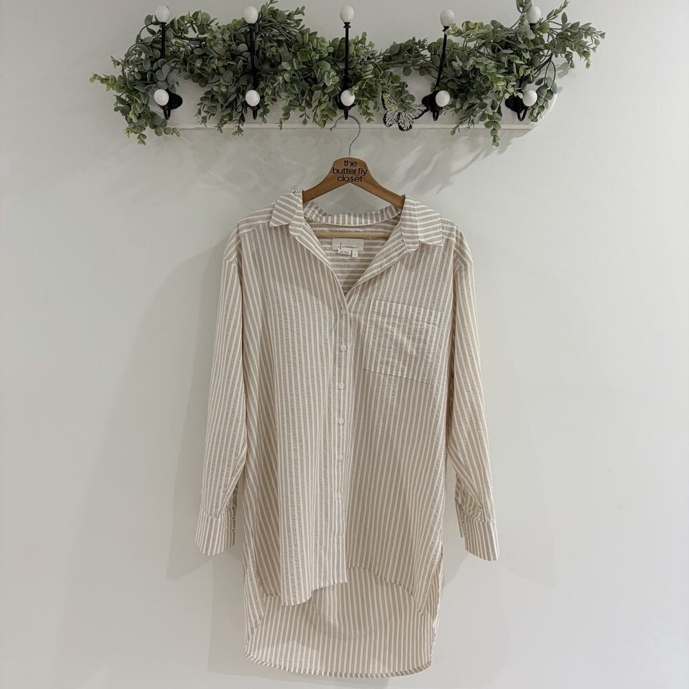 Anthropologie brown striped button-down shirt dress Size S 11 6005